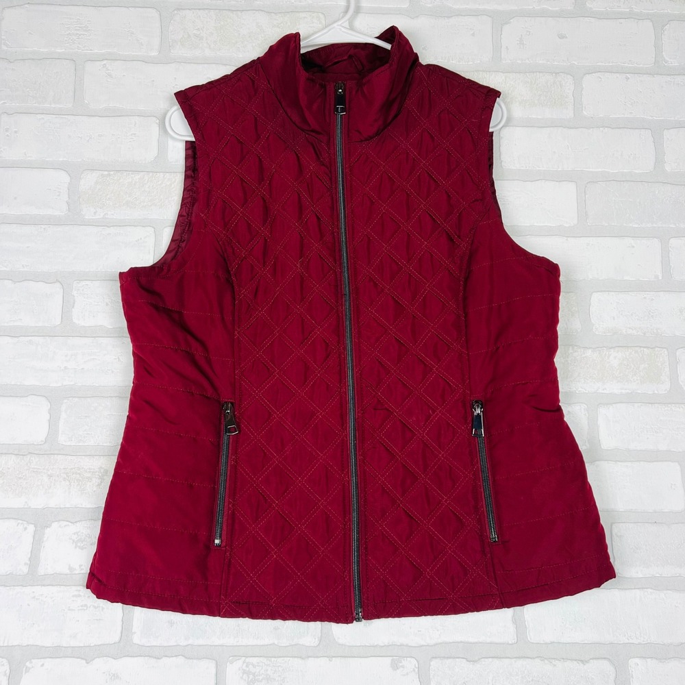 Christopher & Banks Petite XL Burgundy Quilted Full Zip Vest RN 63823